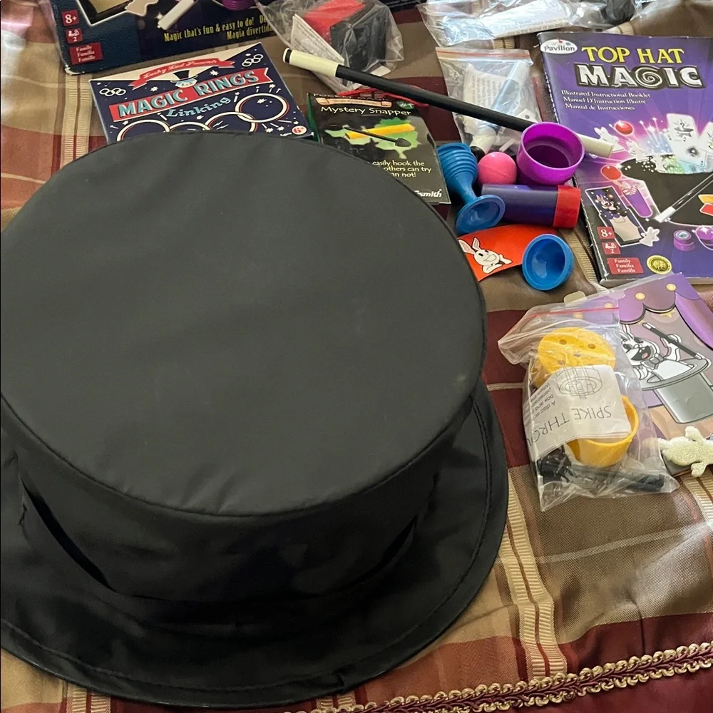 Top Hat Magic Kit Magic 75 Trick Set with box Directions, Top Hat Wand Cards EUC